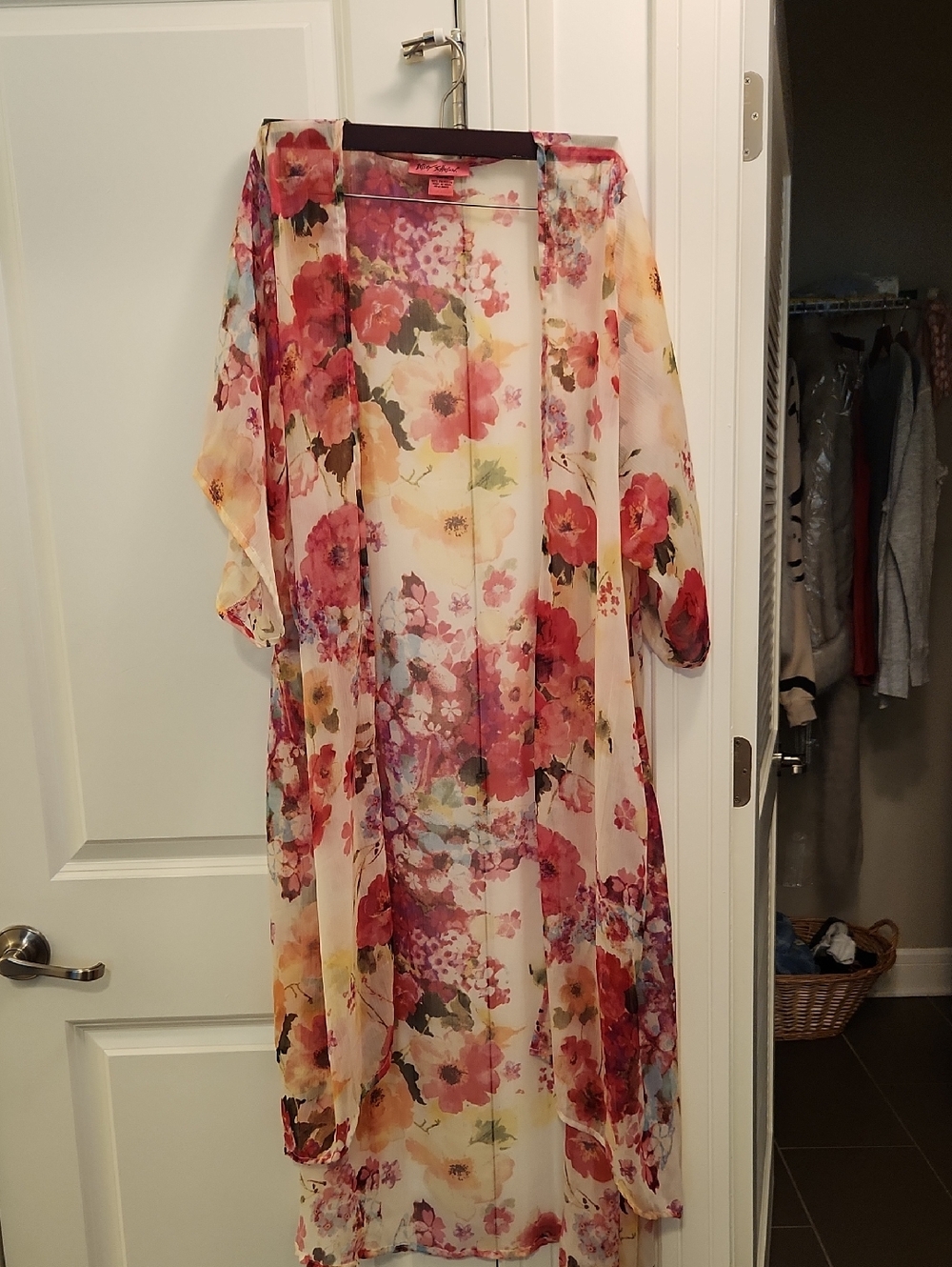 NWOT Betsey Johnson Sheer Floral Duster Kimono - Pink, Red, Yellow